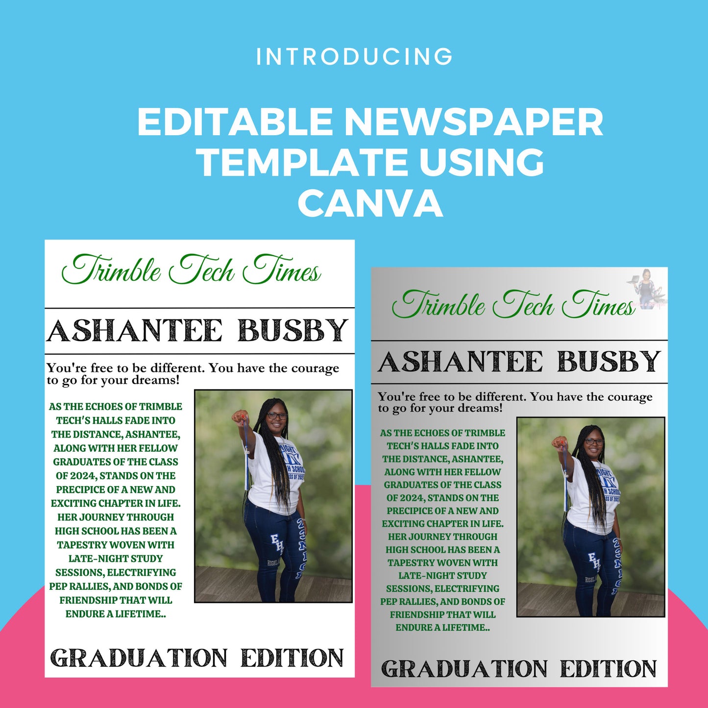 Editable Newspaper Grad Template Using Canva. Digital Downlad. Graduation Template.