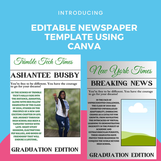 Editable Newspaper Grad Template Using Canva. Digital Downlad. Graduation Template.